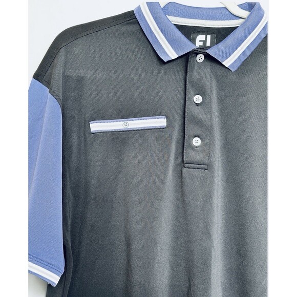 FootJoy Golf Polo Mens Jersey M Black Blue Preppy Embroidered Logo - Picture 4 of 8